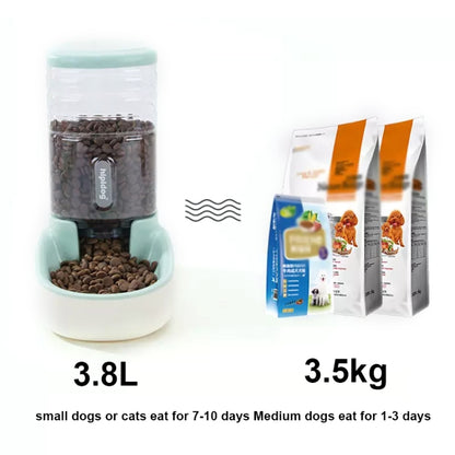 3.8L Grain Storage Bucket Cat Automatic Pet Feeder Water Dispenser, Drinking Fountain