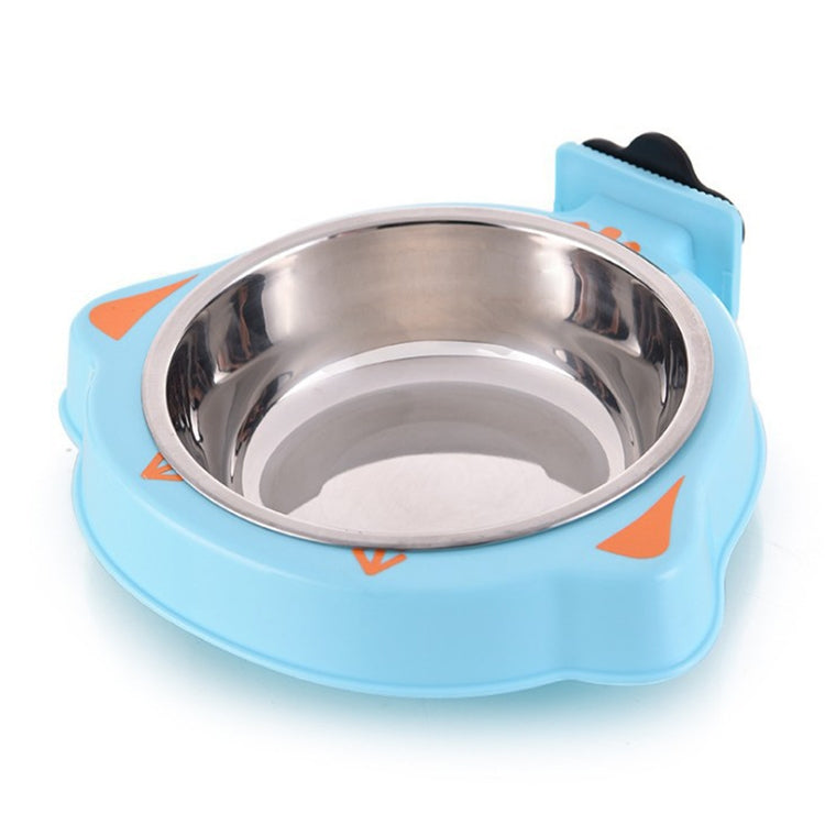 Pet Food Bowl Dog Cage Hanging Stainless Steel Fixed Bowl, Blue, Pink, Green