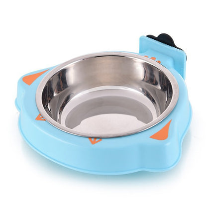 Pet Food Bowl Dog Cage Hanging Stainless Steel Fixed Bowl, Blue, Pink, Green