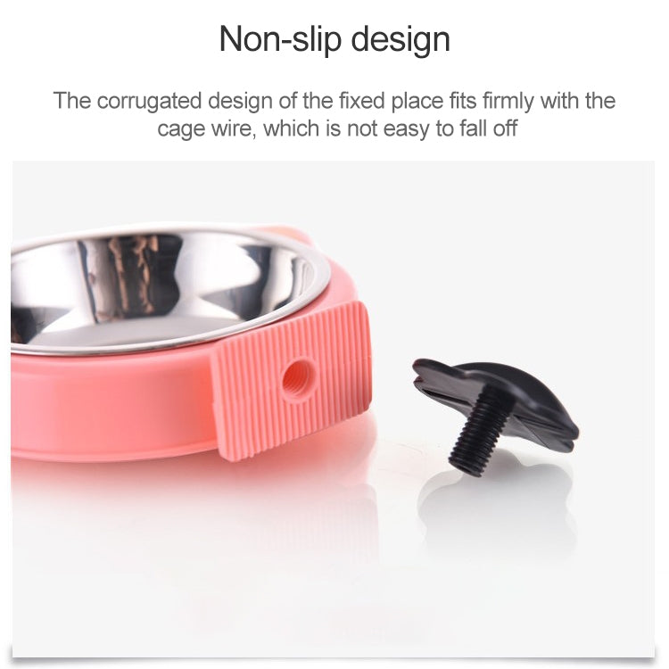 Pet Food Bowl Dog Cage Hanging Stainless Steel Fixed Bowl, Blue, Pink, Green