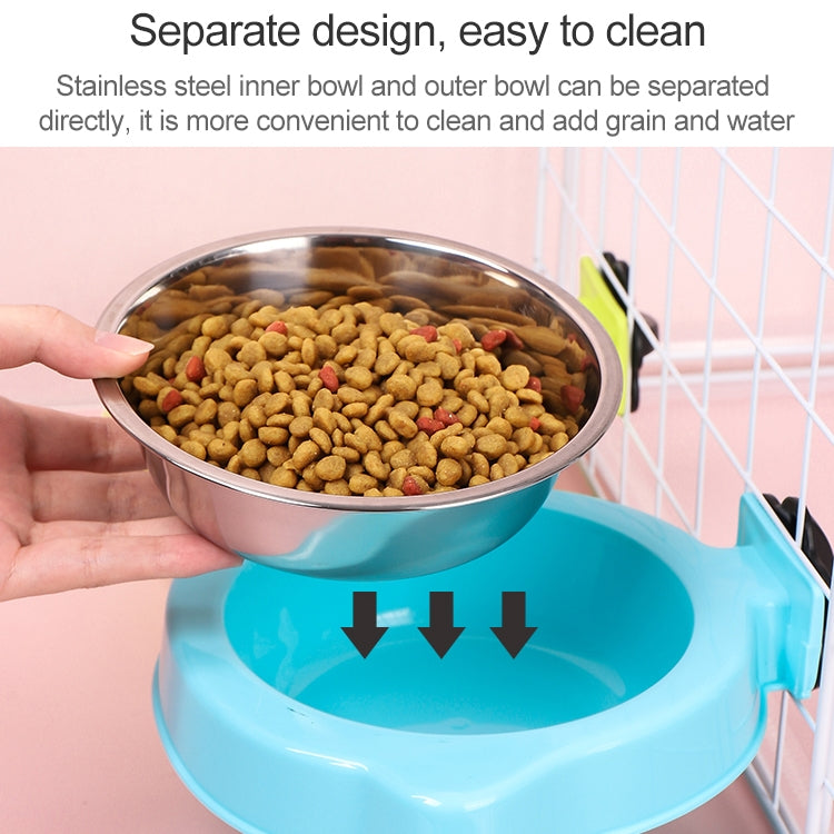 Pet Food Bowl Dog Cage Hanging Stainless Steel Fixed Bowl, Blue, Pink, Green