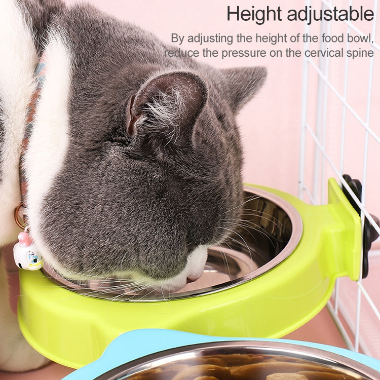 Pet Food Bowl Dog Cage Hanging Stainless Steel Fixed Bowl, Blue, Pink, Green