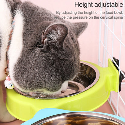 Pet Food Bowl Dog Cage Hanging Stainless Steel Fixed Bowl, Blue, Pink, Green