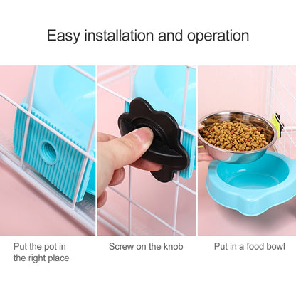 Pet Food Bowl Dog Cage Hanging Stainless Steel Fixed Bowl, Blue, Pink, Green