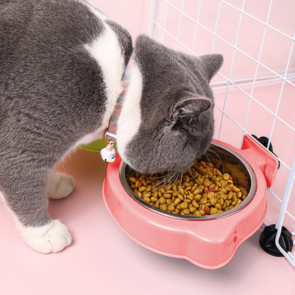 Pet Food Bowl Dog Cage Hanging Stainless Steel Fixed Bowl, Blue, Pink, Green