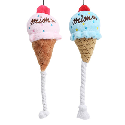 2 PCS Dog Plush Squeak Toy Pet Cat Chew Ice Cream Play Toys