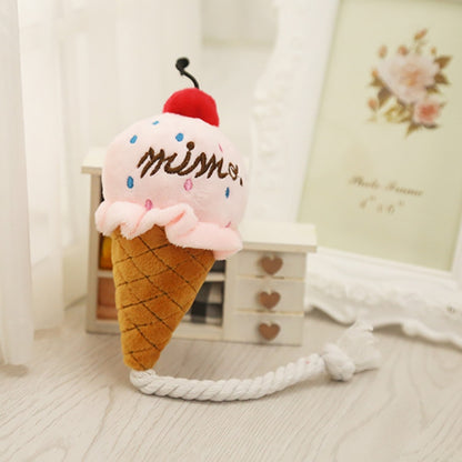 2 PCS Dog Plush Squeak Toy Pet Cat Chew Ice Cream Play Toys