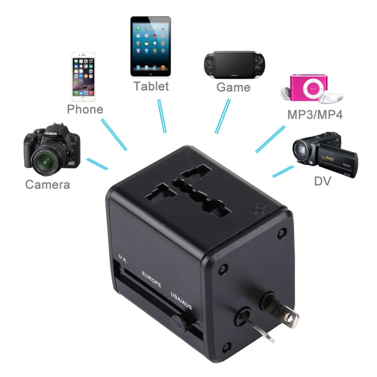 World-Wide Universal Travel Concealable Plugs Adapter with & Built-in Dual USB Ports Charger for US, UK, AU, EU