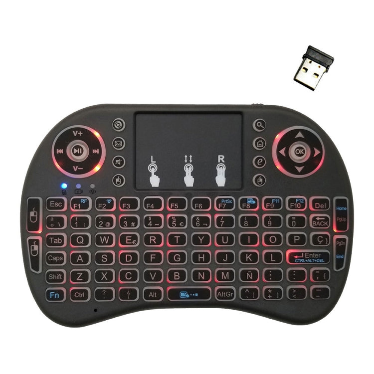 Support Language: Spanish i8 Air Mouse Wireless Backlight Keyboard with Touchpad for Android TV Box & Smart TV & PC Tablet & Xbox360 & PS3 & HTPC/IPTV, Spanish