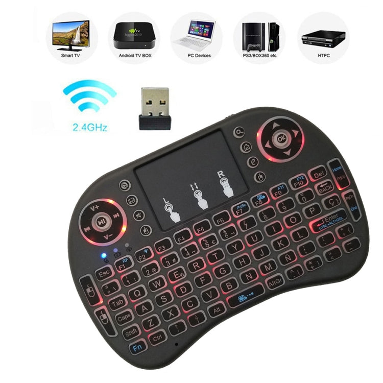 Support Language: Spanish i8 Air Mouse Wireless Backlight Keyboard with Touchpad for Android TV Box & Smart TV & PC Tablet & Xbox360 & PS3 & HTPC/IPTV, Spanish
