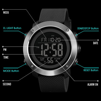 SKMEI 1426 Multifunctional Outdoor Fashion Noctilucent Waterproof Black Machine Rubber Ring Digital Watch, Black Machine Rubber Ring, 1426 Black Machine Rubber Ring