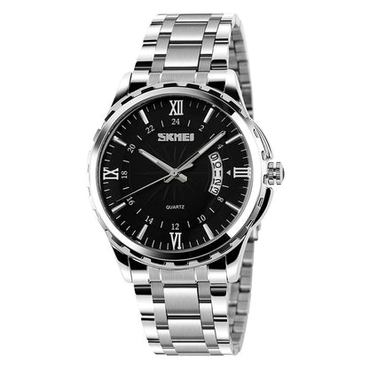 SKMEI 9069 Multifunctional Outdoor Fashion Business Waterproof Silver Shell Quartz Wrist Watch
