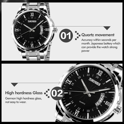 SKMEI 9069 Multifunctional Outdoor Fashion Business Waterproof Interval Gold Shell Quartz Wrist Watch