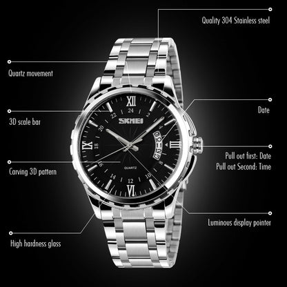 SKMEI 9069 Multifunctional Outdoor Fashion Business Waterproof Interval Gold Shell Quartz Wrist Watch