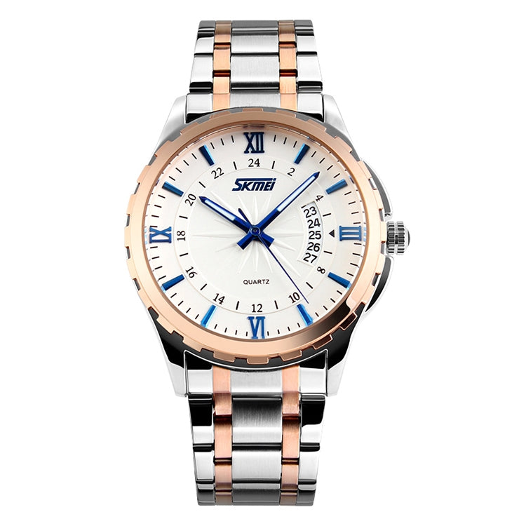SKMEI 9069 Multifunctional Outdoor Fashion Business Waterproof Interval Gold Shell Quartz Wrist Watch