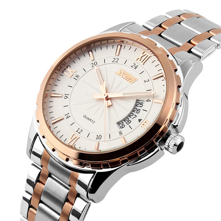 SKMEI 9069 Multifunctional Outdoor Fashion Business Waterproof Interval Gold Shell Quartz Wrist Watch