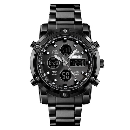 SKMEI 1389 Multifunctional Men Business Digital Watch 30m Waterproof Large Dial Wrist Watch with Stainless Steel Watchband , 1389 Black, 1389 Blue, 1389 Silver
