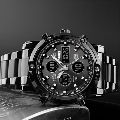 SKMEI 1389 Multifunctional Men Business Digital Watch 30m Waterproof Large Dial Wrist Watch with Stainless Steel Watchband , 1389 Black, 1389 Blue, 1389 Silver
