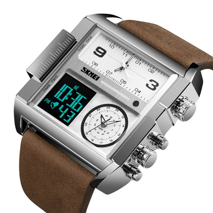 SKMEI 1391 Multifunctional Men Business Digital Watch 30m Waterproof Square Dial Wrist Watch with Leather Watchband