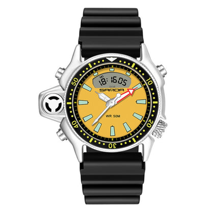 SANDA 3008 Multifunctional Men Outdoor Sports Noctilucent 50m Waterproof Digital Wrist Watch