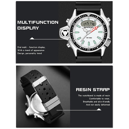 SANDA 3008 Multifunctional Men Outdoor Sports Noctilucent 50m Waterproof Digital Wrist Watch