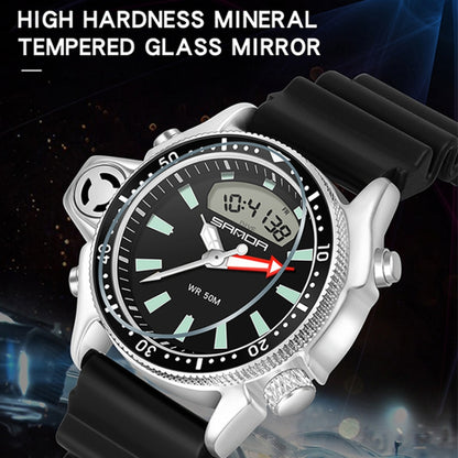 SANDA 3008 Multifunctional Men Outdoor Sports Noctilucent 50m Waterproof Digital Wrist Watch
