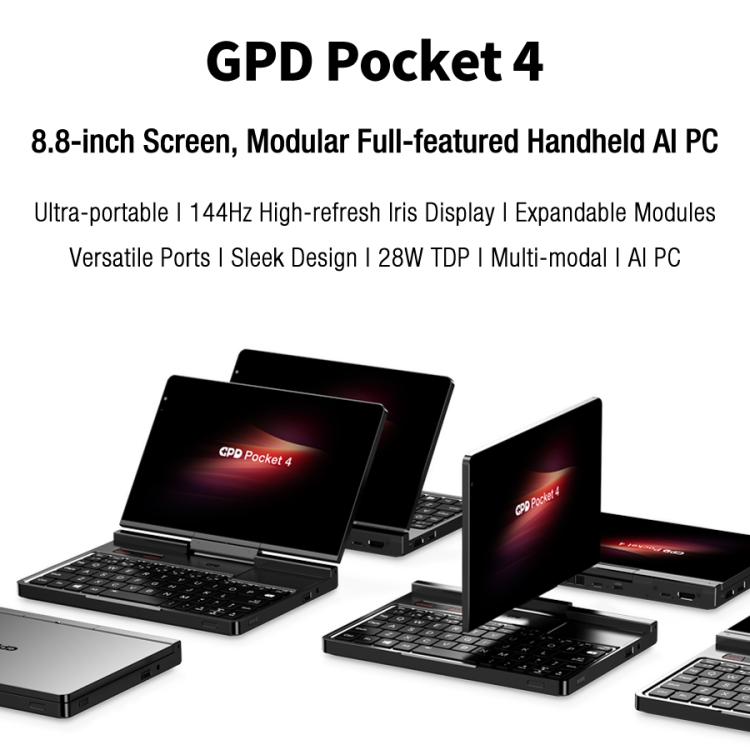 GPD Pocket 4 Handheld Gaming PC, 32GB+2TB, 8.8 inch Windows 11 Home AMD Ryzen AI 9 HX 370, EU Plug, Ryzen AI9 32GB+2TB