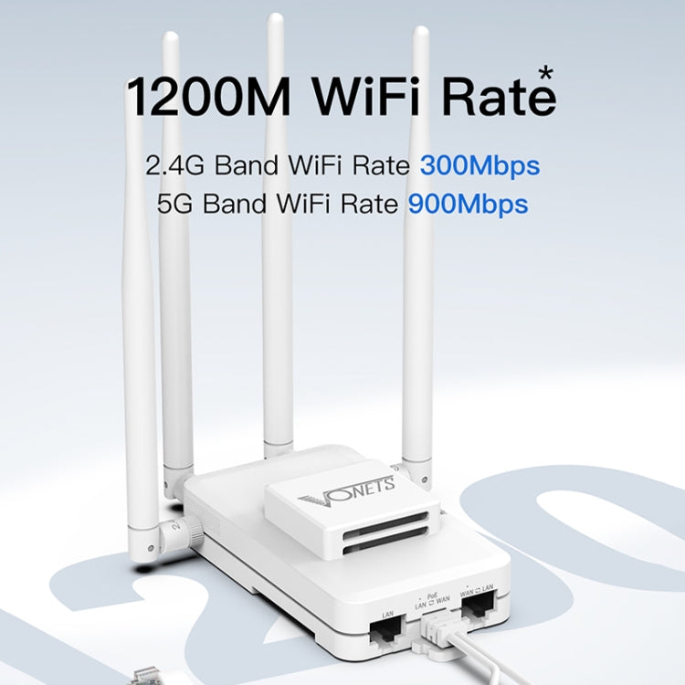VONETS VAR1200-H 1200Mbps Wireless Bridge External Antenna Dual-Band WiFi Repeater, With DC Adapter Set, VAR1200-H With DC Adapter Set