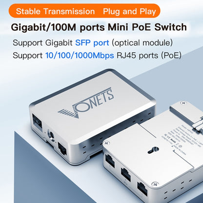VONETS VSP510 5 Ports Ethernet Gigabit Switch with DC Adapter + Rail Fixing Buckle + SFP Optical Module Set, VSP510 with DC Adapter + Rail Fixing Buckle + SFP Optical Module Set