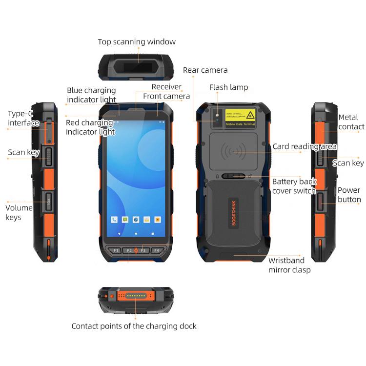 5.5 inch Android 10 IP65 Handheld Industrial Data Terminal Barcode Scanner, Style: RFID UHF + NFC HF + 2D Head, RFID UHF + NFC HF + 2D Head