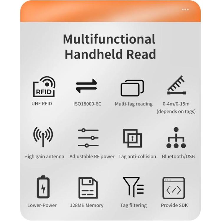 E710 Chip Long Range RFID UHF Portable Handheld Bluetooth Reader, Style: Enhanced, Enhanced, EU Plug, Enhanced, US Plug, Enhanced, UK Plug