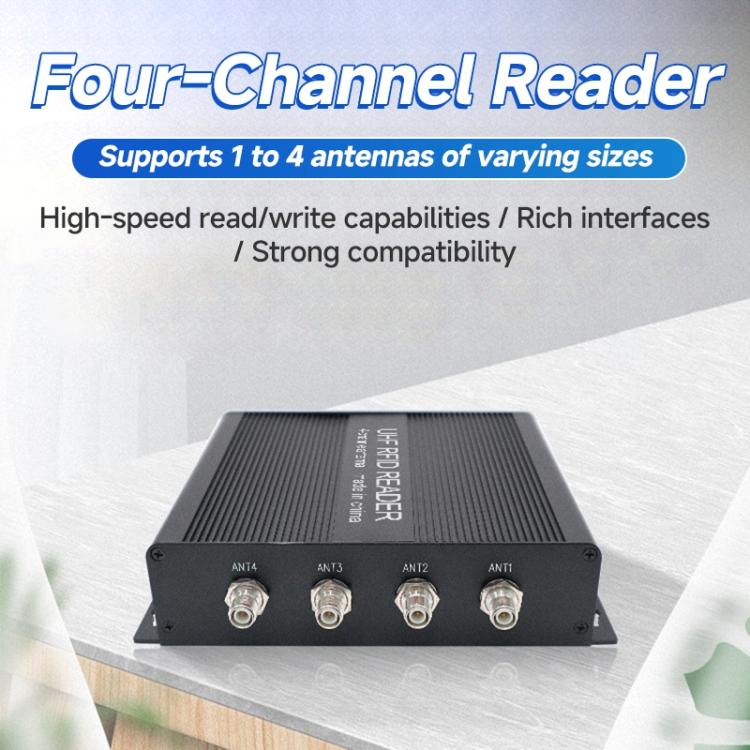 RFID 4-Channel UHF Long-Range Reader with Antenna, Industrial Access Control & Warehouse Management RFID Reader / Writer, Reader with Antenna