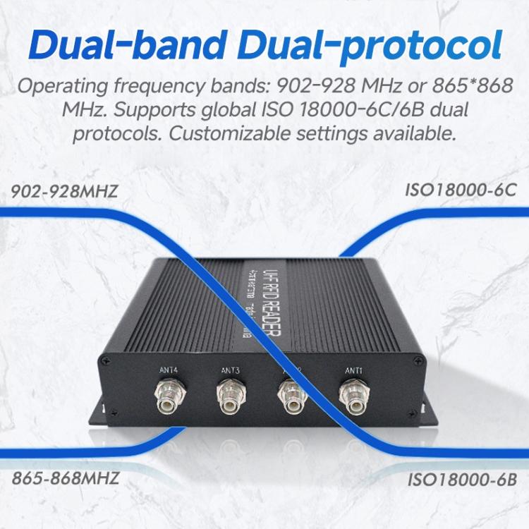 RFID 4-Channel UHF Long-Range Reader with Antenna, Industrial Access Control & Warehouse Management RFID Reader / Writer, Reader with Antenna