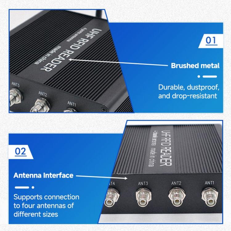 RFID 4-Channel UHF Long-Range Reader with Antenna, Industrial Access Control & Warehouse Management RFID Reader / Writer, Reader with Antenna