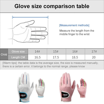 PGM One Pair Golf Microfiber Cloth Soft Comfortable Gloves for Children, 14, 15, 16, 17
