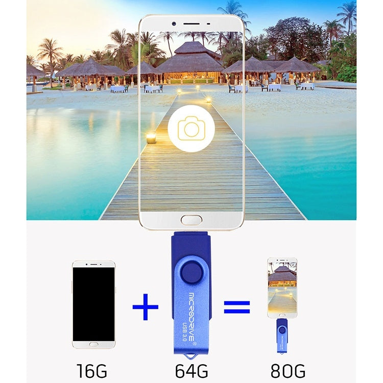 MicroDrive 16GB USB 3.0 Android Phone & Computer Dual-use Rotary Metal U Disk, 16GB