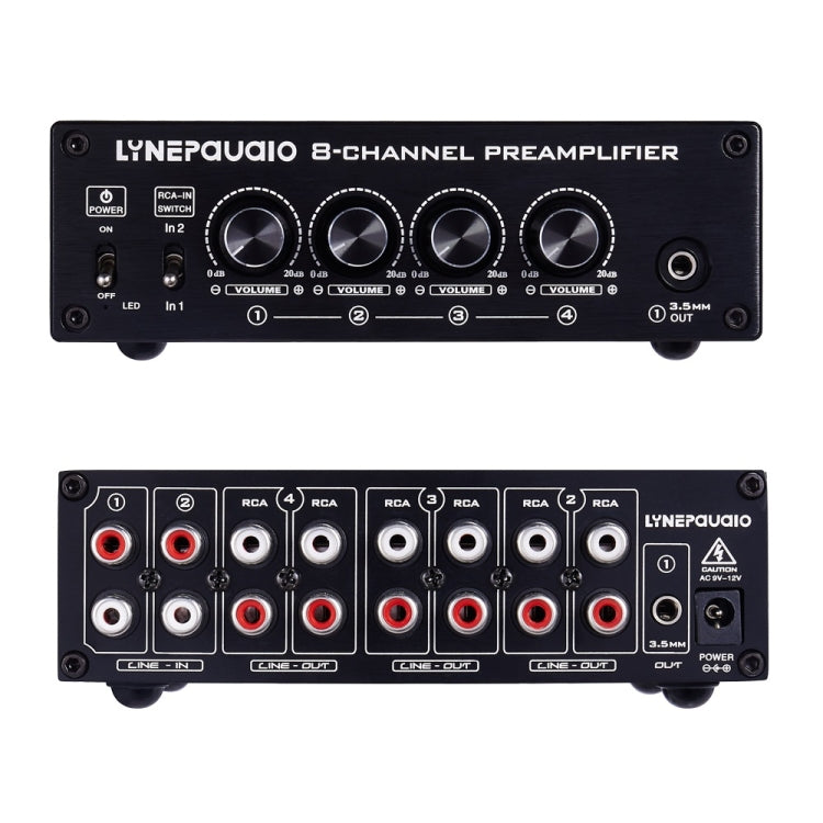 LINEPAUDIO B981 Pro 8-ch Pre-amplifier Speaker Distributor Switcher Speaker Comparator, Signal Booster with Volume Control & Earphone / Monitor Function, B981