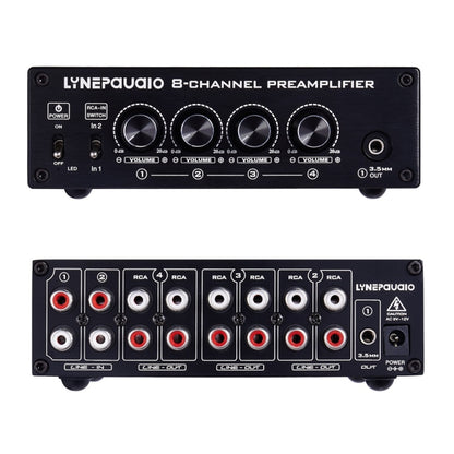 LINEPAUDIO B981 Pro 8-ch Pre-amplifier Speaker Distributor Switcher Speaker Comparator, Signal Booster with Volume Control & Earphone / Monitor Function, B981